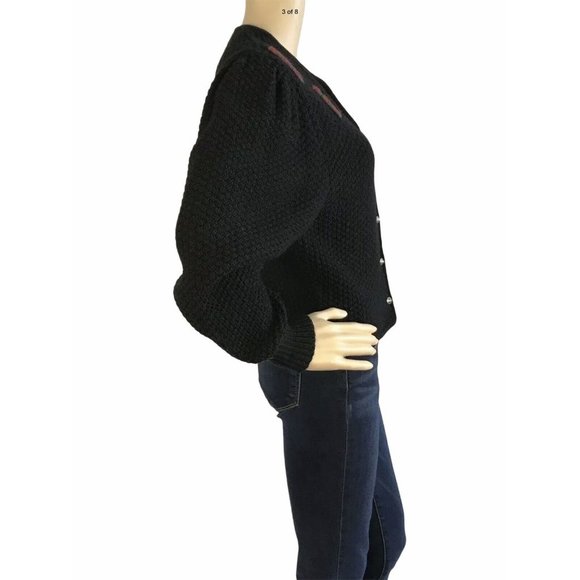 Vintage 1980’s Kitz Pichler Austria S Wool Cardigan Waffle Knit Black Red Green - Picture 3 of 8